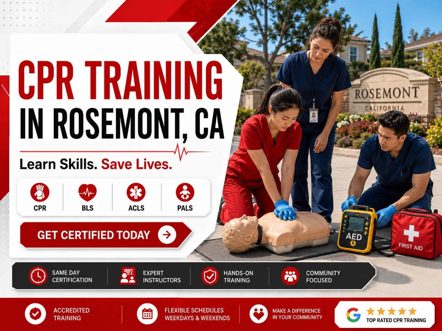 BLS provider certification training with instructor in Rosemont, CA