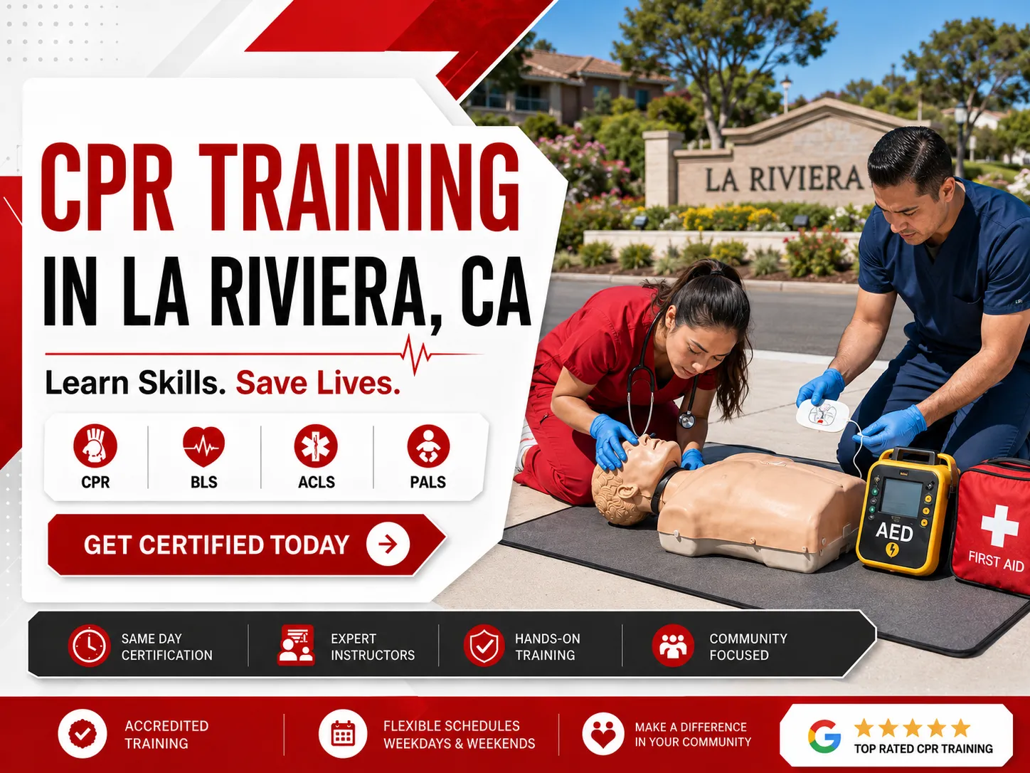 CPR certification class featuring AED training in La Riviera, CA