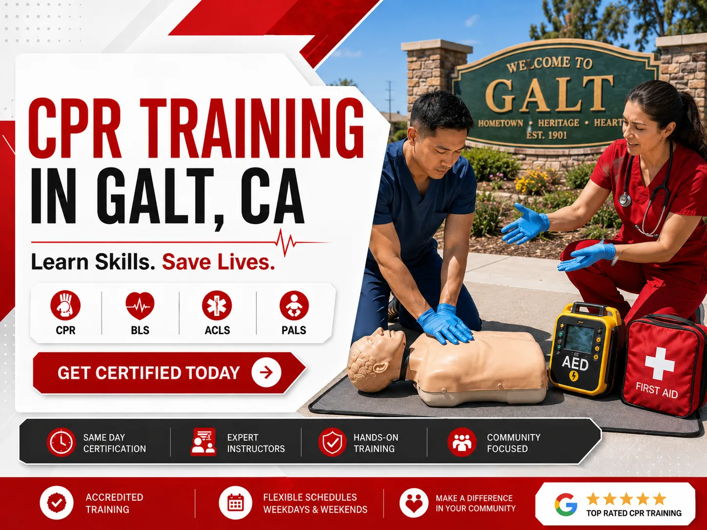 First aid and CPR certification class in Galt, CA